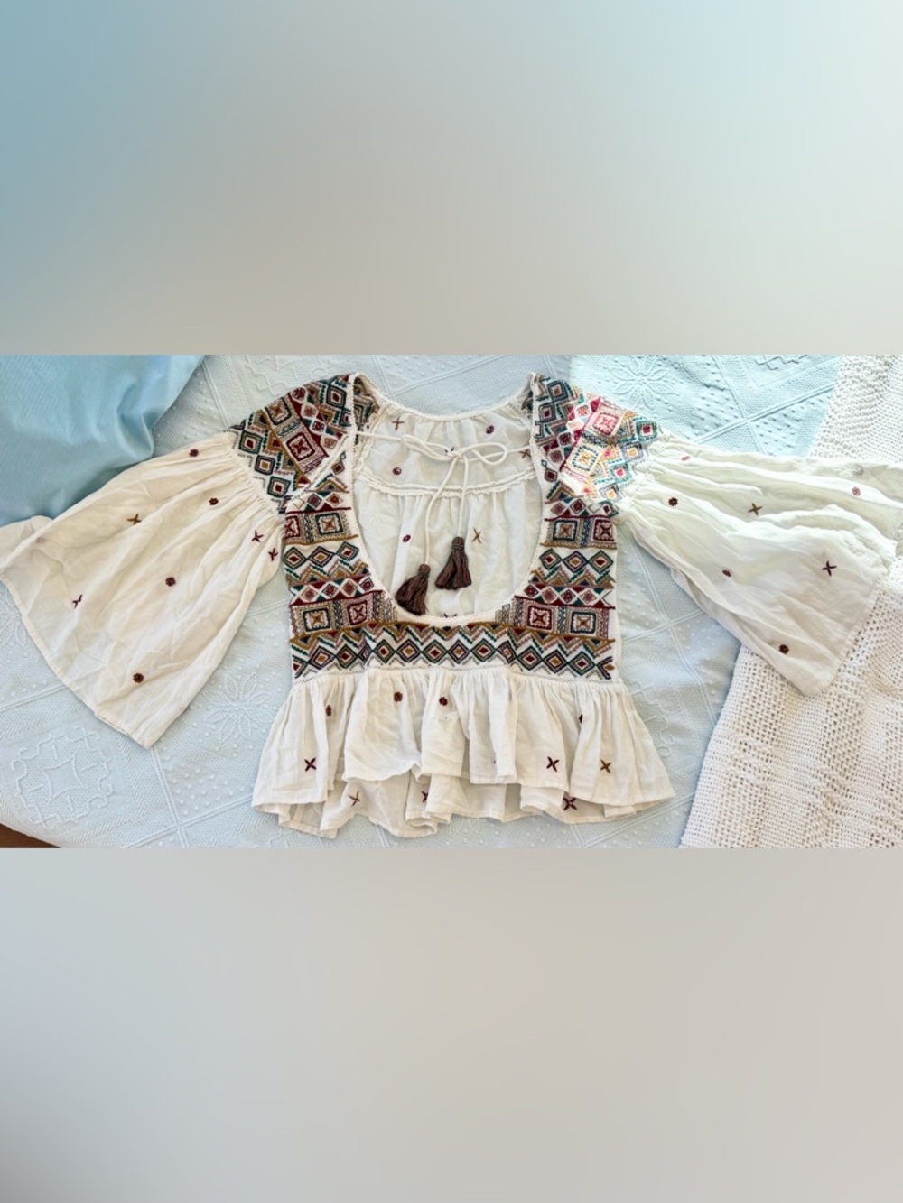 Odd Molly Continuum 17.11 | Embroidered Boho Open Back Tassel Blouse | M - Picture 5 of 8